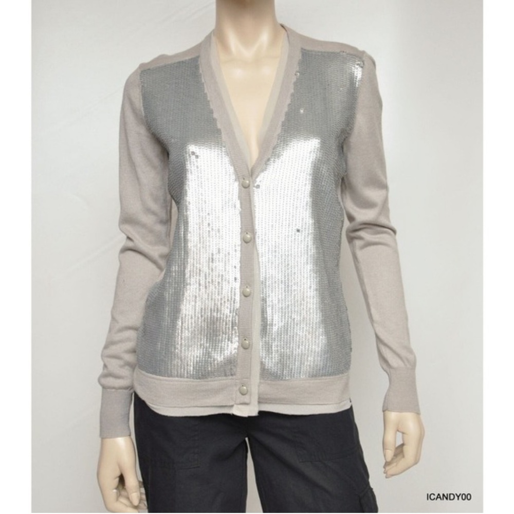 Jones New York Gray Sequin Cardigan Sweater
